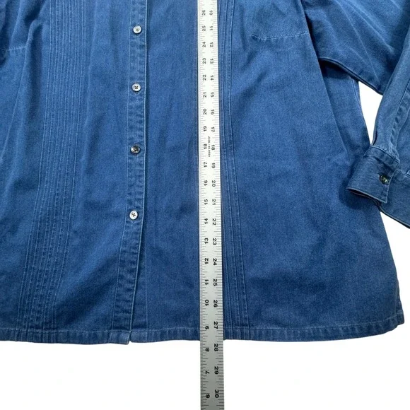 Talbots Chambray Pintuck Button Down Shirt Womens Petite 2X Blue Denim Plus Size - Picture 8 of 12